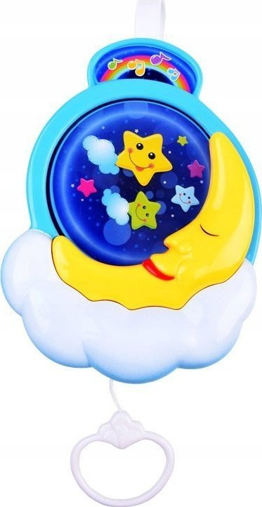 Lodër varëse muzike Jokomisiada Moon Dreamland, për krevat bebeje, me litar për ta tërheq, shumëngjyrëshe