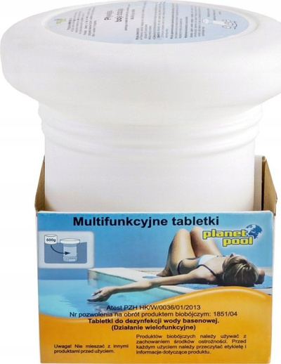 Tableta klori për pishinë Planet Pool Floating Buoy, multifunksion, 600g, e bardhë