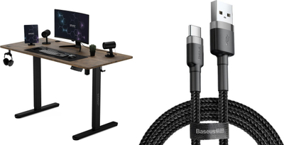 Tavolinë elektrike pune Sense7 Nojo, 120x60 cm, rregullim lartësie, dru i errët me këmbë të zeza
