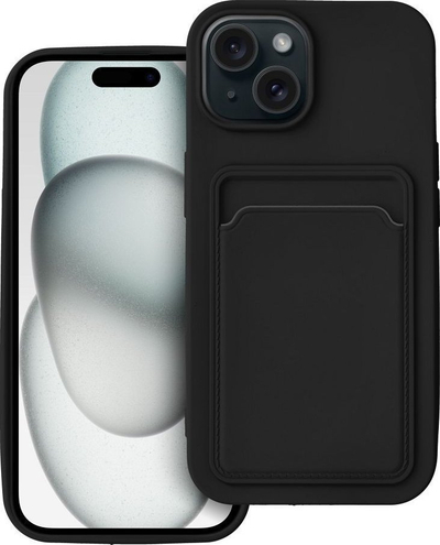 Mbrojtëse telefoni Forcell Card Case për iPhone 15, silikon, me xhep për kartë, e zezë