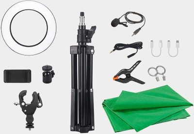 Set studio për krijues EasyPix MyStudio, sfond jeshil 2x3m, tripod edhe ring light LED