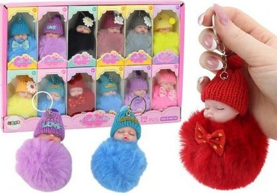 Varëse çelsash me kukull bebe, pompon me push, me ngjyra të përziera