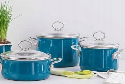 Tenxhere Riess Kelomat Aquamarine, 24 cm, esmalti, blu e hapur