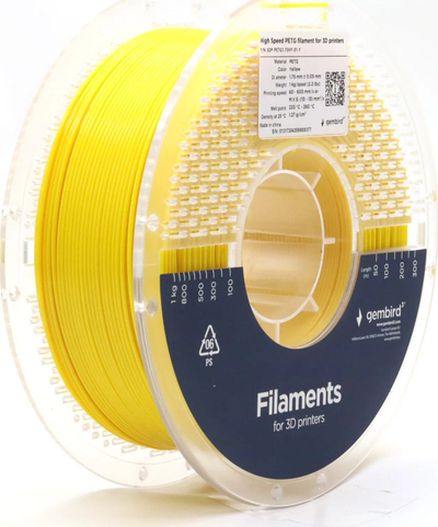 Filament 3D Gembird High Speed PETG, 1.75mm, 1kg, i verdhë