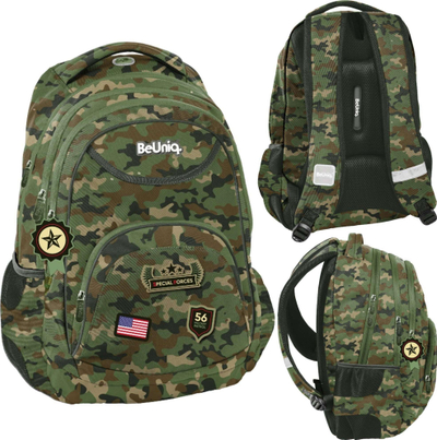 Çantë shkolle Paso BeUniq Army BU22AR-2708, 3 ndarje, xhep laptopi, kamuflazh jeshil