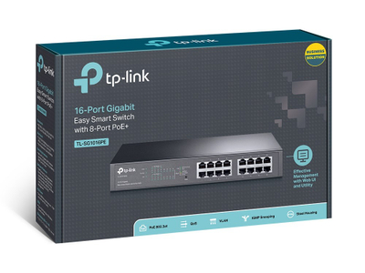 Switch rrjeti TP-Link TL-SG1016PE, 16 porta Gigabit, 8x PoE+, metalik