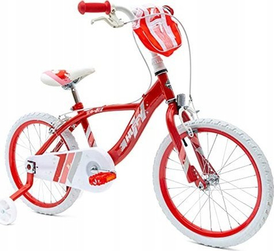 Biçikletë për kalamaj Huffy Glimmer 18", me rrota ndihmëse, e kuqe