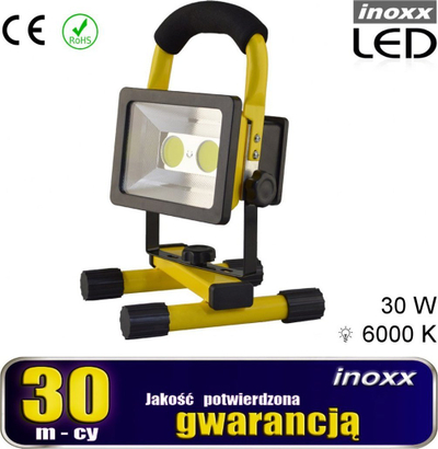 Reflektor portativ LED, 30W, me bateri të rikarikueshme, i papërshkueshëm nga uji, dritë e bardhë