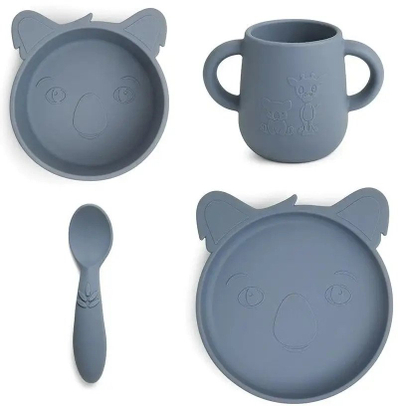 Set enësh fëmijësh Nuuroo Lykke Koala, silikoni, 4 pjesë, blu Bering Sea