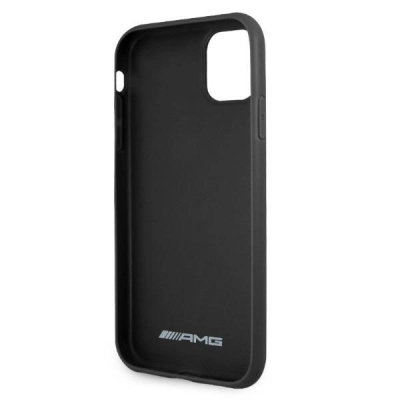Mbulesë telefoni Mercedes AMG me lëkurë, e stampuar me nxehtësi, për iPhone 11, 6.1", e zezë