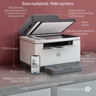 Печатач HP LaserJet MFP M234sdne, A4 моно, мултифункционален, бел