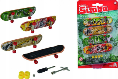 Set lodrash finger skateboard Simba X-Treme, 4 copë, 9 cm, shumëngjyrësh