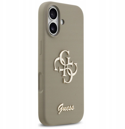 Mbulesë telefoni Guess 4G Silicone Script Big Metal Logo për Apple iPhone 17, kompatibile MagSafe, kafe