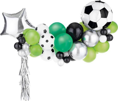 Set dekorimi me balona futbolli, hark edhe garlandë, me shumë ngjyra