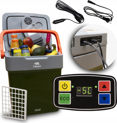 Frigorifer portativ IDEAL ID5501, 29L, 12V 230V USB me ngrohje, gri