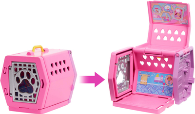 Set lodër Barbie Chelsea Puppy Carrier, kukull Chelsea, qenush dhe aksesorë