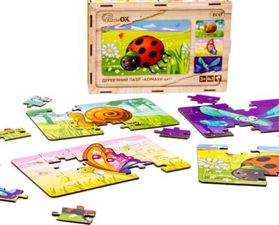 Puzzle druri PuzzleOk 4 në 1 Insects, 4 puzzle, shumëngjyrësh