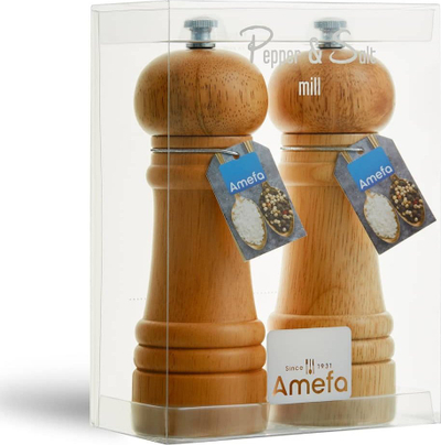 Set mullinj kripë dhe piper Amefa, 15 cm, dru natyral