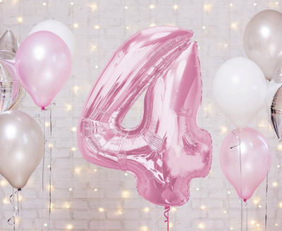 Balon numri 4 me foli, 92 cm, rozë e çelët