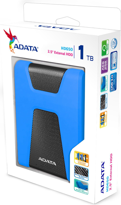 Disk i jashtëm HDD ADATA HD650, 1TB, USB 3.2, zi-kaltër