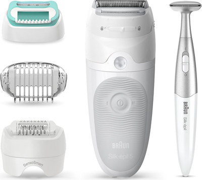 Epilator Braun Silk épil Series 5 5 825, me rrymë, 28 pinceta, i bardhë argjendtë