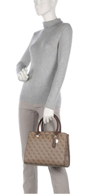 Çantë për femra Guess Monogram Patterned Satchel Bag, e kaftë