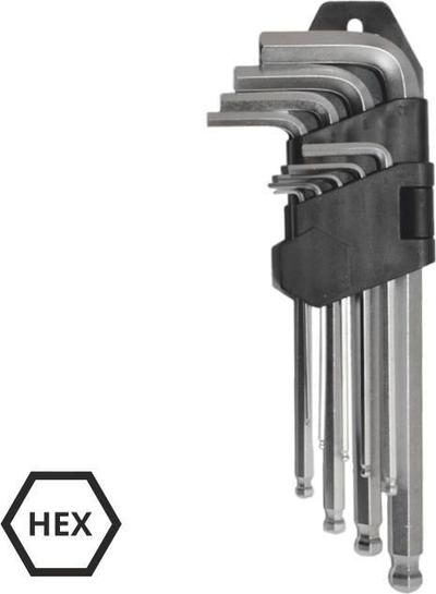 Komplet çelësash gjashtëkëndor AWTools, lloji L, 1.5-10 mm, me top, 9 copë