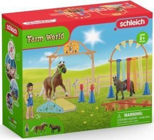 Set lodrash Schleich Farm World Pony Agility Training, figurina pony, pista pengesash, shumëngjyrësh