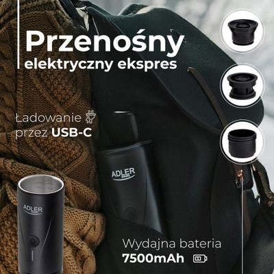 Makineri portative espresso, 20 bar, për kafe të bluar dhe kapsula, e zezë