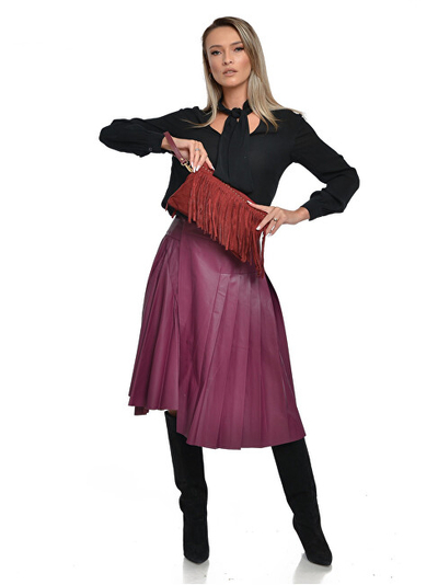 Çantë dore Anna Luchini Bordeaux, lëkurë suede, me rrip, e kuqe bordo