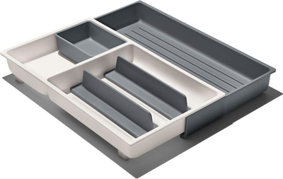 Organizator OXO për sirtar me ndarëse të lëvizshme për takëme, 41.5 x 25 cm, i bardhë me gri
