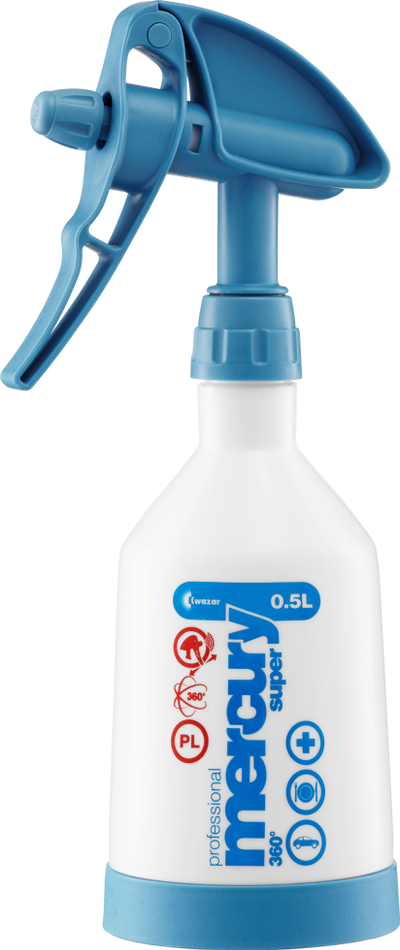 Spërkatës dore Kwazar Mercury Super 360 Pro+, 0.5L, pompë me veprim të dyfishtë, bardh me blu