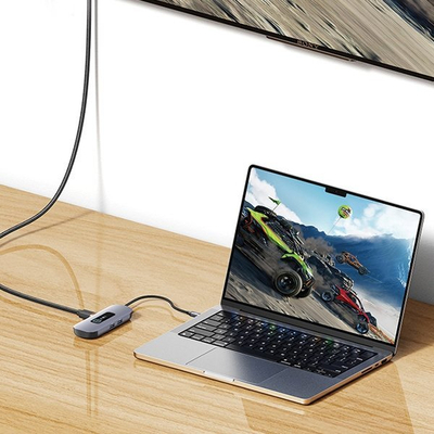 Adapter USB Hub Usams 6 me 1, USB C, HDMI 4K, gri