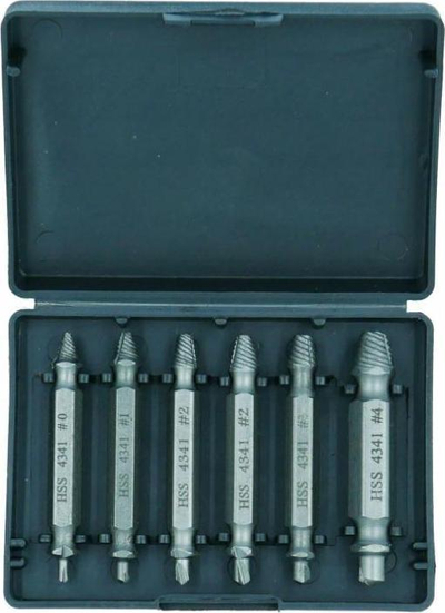 Сет екстрактори HSS 4341, 6 парчиња, за скршени шрафови, сив