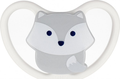 Qetsu bebe NUK Space Fox, silikon, 0-6 mujsh, gri me t'bardhë