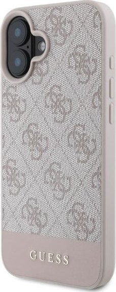 Mbulesë telefoni Guess GUHCP16SG4GLPI për iPhone 16, 4G PU Bottom Stripe, rozë
