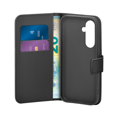 Kapak portofol Puro për Samsung Galaxy S25, me xhepa për karta, mbyllje me kapëse, i zi