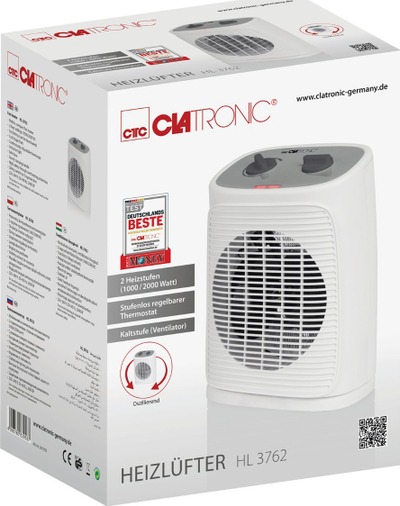 Ngrohës me ventilator Clatronic HL 3762, 2 shkallë ngrohjeje, funksion ajri i ftohtë, i bardhë