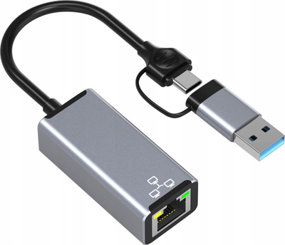 Adaptor rrjeti BOUNN USB A Type C në RJ45, 1000Mbps, gri