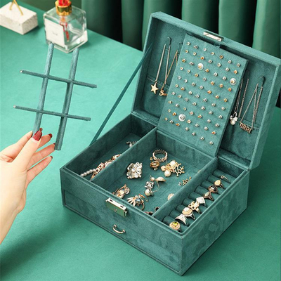 Kuti bizhuterish CA7 Jewelry Box, me plot ndarje, me sirtar, jeshile