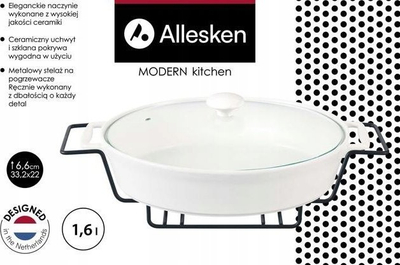 Enë servirjeje me ngrohje Allesken Modern Kitchen, 1.6L, 33.2x22x6.6cm, e bardhë