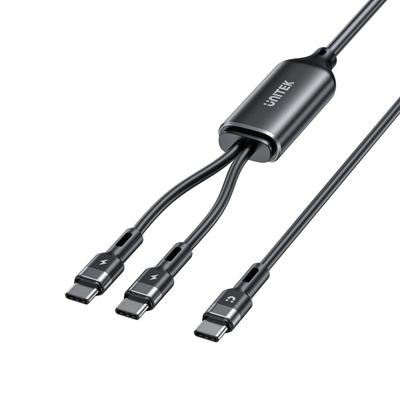 USB C кабел Unitek 2in1 PD100W, 1.8m, силикон, сив