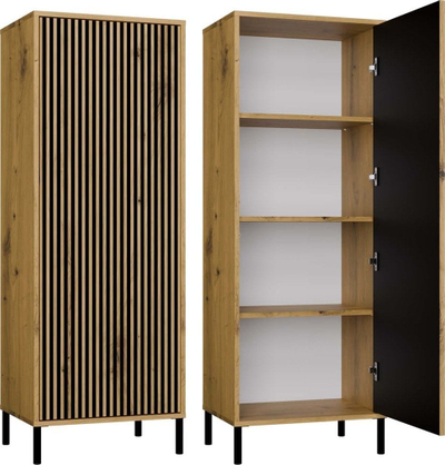 Kабинет витрина KAMARO 1DD SLIM, 147.5 x 53.5 x 40 cm, со летвички, дрво artisan