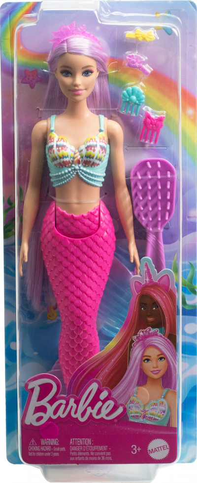 Kukull sirenë Barbie Mattel Mermaid HRR00, flokë shumë të gjatë, rozë pastel