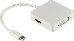 Adapter video Deltaco DP-MULTI1, Mini DisplayPort në HDMI, DVI, DisplayPort, 20cm, i bardhë