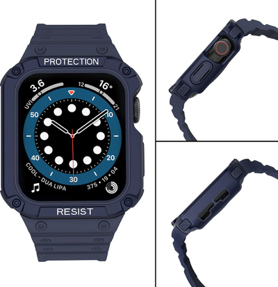 Rrip ore inteligjente Hurtel Protect Strap Band me kasë, për Apple Watch 45 44 42mm, i blinduar, blu