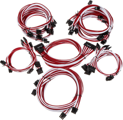 Сет кабли PSU Super Flower Cable Kit Pro, со плетенка, за модуларни напојувања, бело-црвен