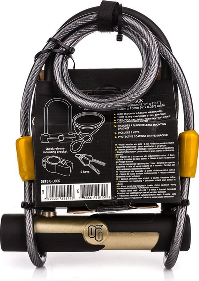 Dry për biçikletë OnGuard 5815, U-Lock me kabllo çeliku, i zi