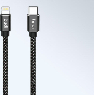 Kabllo USB C në Lightning Budi, 3m, Power Delivery 20W, e zezë