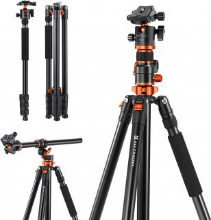 Tripod alumini K&amp;F Concept 90, 2.3m, kolonë horizontale, monopod që kthehet